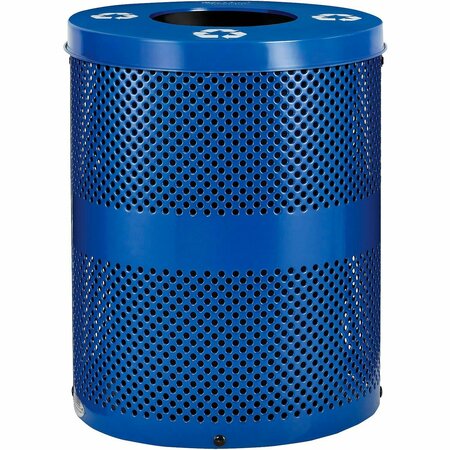 GLOBAL INDUSTRIAL Outdoor Perforated Steel Recycling Can w/Flat Lid, 36 Gallon, Blue 261959BL